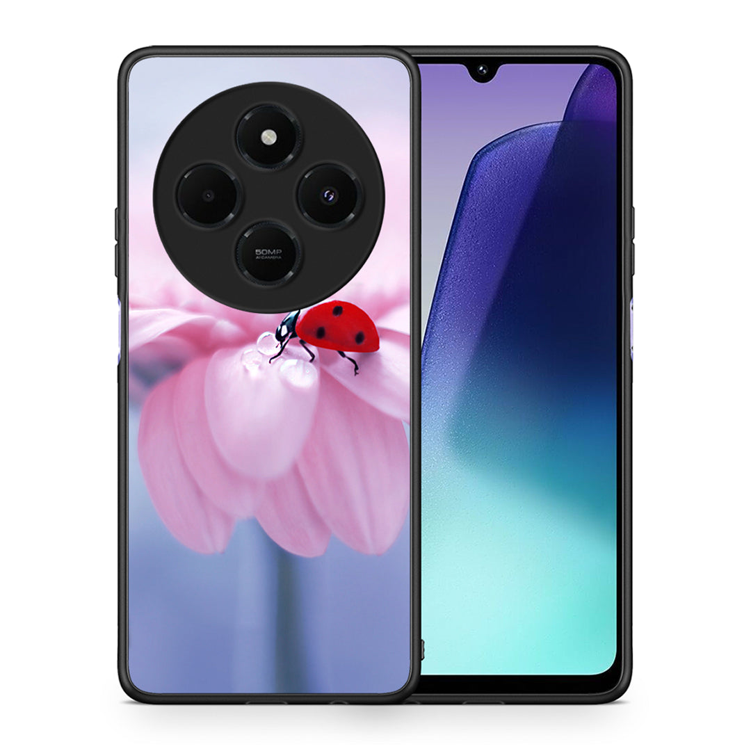 Θήκη Xiaomi Redmi 14C NFC / A3 Pro / Poco 75 4G / 5G Ladybug Flower από τη Smartfits με σχέδιο στο πίσω μέρος και μαύρο περίβλημα | Xiaomi Redmi 14C NFC / A3 Pro / Poco 75 4G / 5G Ladybug Flower case with colorful back and black bezels