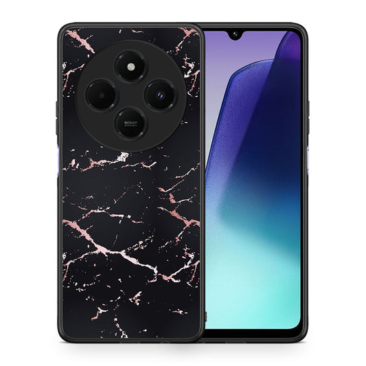 Θήκη Xiaomi Redmi 14C NFC / A3 Pro / Poco 75 4G / 5G Black Rosegold Marble από τη Smartfits με σχέδιο στο πίσω μέρος και μαύρο περίβλημα | Xiaomi Redmi 14C NFC / A3 Pro / Poco 75 4G / 5G Black Rosegold Marble case with colorful back and black bezels