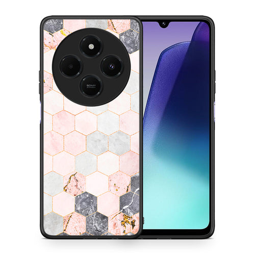 Θήκη Xiaomi Redmi 14C NFC / A3 Pro / Poco 75 4G / 5G Hexagon Pink Marble από τη Smartfits με σχέδιο στο πίσω μέρος και μαύρο περίβλημα | Xiaomi Redmi 14C NFC / A3 Pro / Poco 75 4G / 5G Hexagon Pink Marble case with colorful back and black bezels