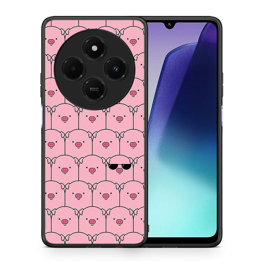 Θήκη Xiaomi Redmi 14C NFC / A3 Pro / Poco 75 4G / 5G Pig Glasses από τη Smartfits με σχέδιο στο πίσω μέρος και μαύρο περίβλημα | Xiaomi Redmi 14C NFC / A3 Pro / Poco 75 4G / 5G Pig Glasses case with colorful back and black bezels