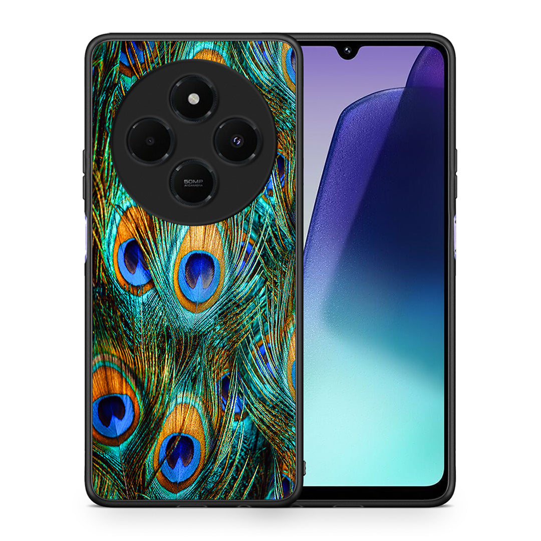 Θήκη Xiaomi Redmi 14C NFC / A3 Pro / Poco 75 4G / 5G Real Peacock Feathers από τη Smartfits με σχέδιο στο πίσω μέρος και μαύρο περίβλημα | Xiaomi Redmi 14C NFC / A3 Pro / Poco 75 4G / 5G Real Peacock Feathers case with colorful back and black bezels