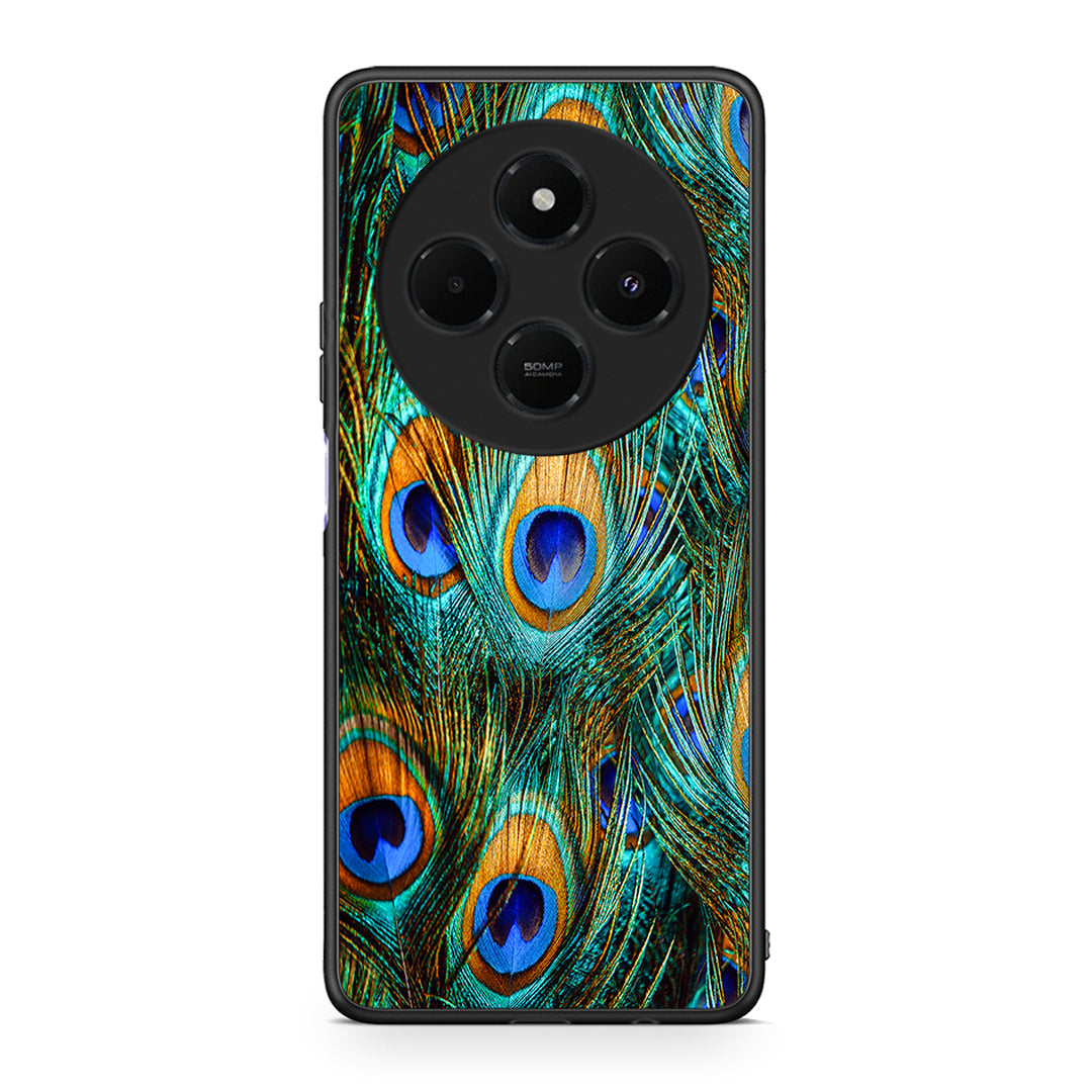 Xiaomi Redmi 14C NFC / A3 Pro / Poco 75 4G / 5G Real Peacock Feathers θήκη από τη Smartfits με σχέδιο στο πίσω μέρος και μαύρο περίβλημα | Smartphone case with colorful back and black bezels by Smartfits