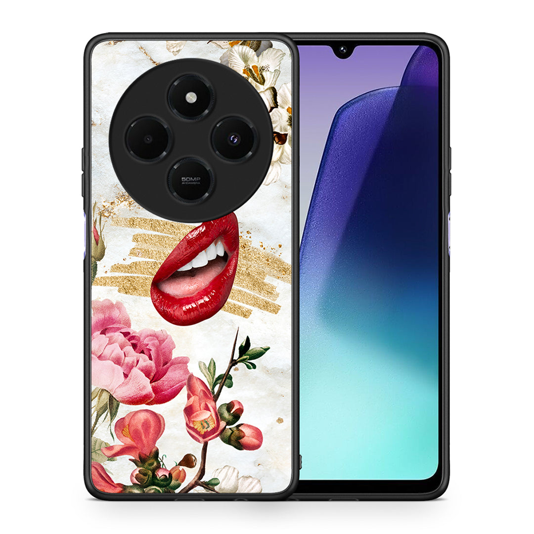 Θήκη Xiaomi Redmi 14C NFC / A3 Pro / Poco 75 4G / 5G Red Lips από τη Smartfits με σχέδιο στο πίσω μέρος και μαύρο περίβλημα | Xiaomi Redmi 14C NFC / A3 Pro / Poco 75 4G / 5G Red Lips case with colorful back and black bezels
