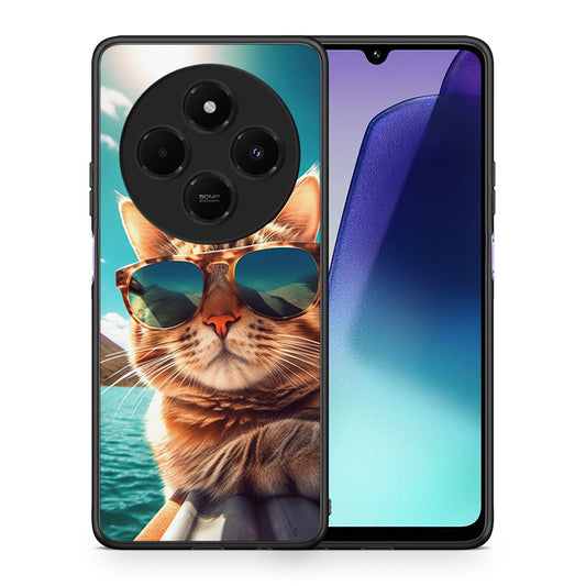Θήκη Xiaomi Redmi 14C NFC / A3 Pro / Poco 75 4G / 5G Summer Cat από τη Smartfits με σχέδιο στο πίσω μέρος και μαύρο περίβλημα | Xiaomi Redmi 14C NFC / A3 Pro / Poco 75 4G / 5G Summer Cat case with colorful back and black bezels
