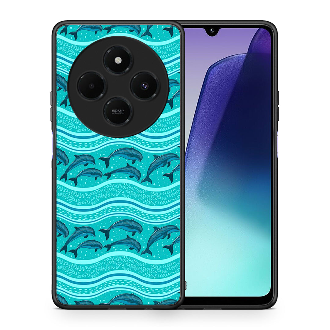 Θήκη Xiaomi Redmi 14C NFC / A3 Pro / Poco 75 4G / 5G Swimming Dolphins από τη Smartfits με σχέδιο στο πίσω μέρος και μαύρο περίβλημα | Xiaomi Redmi 14C NFC / A3 Pro / Poco 75 4G / 5G Swimming Dolphins case with colorful back and black bezels