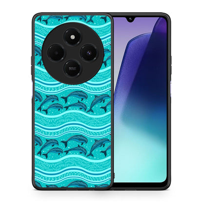 Θήκη Xiaomi Redmi 14C NFC / A3 Pro / Poco 75 4G / 5G Swimming Dolphins από τη Smartfits με σχέδιο στο πίσω μέρος και μαύρο περίβλημα | Xiaomi Redmi 14C NFC / A3 Pro / Poco 75 4G / 5G Swimming Dolphins case with colorful back and black bezels