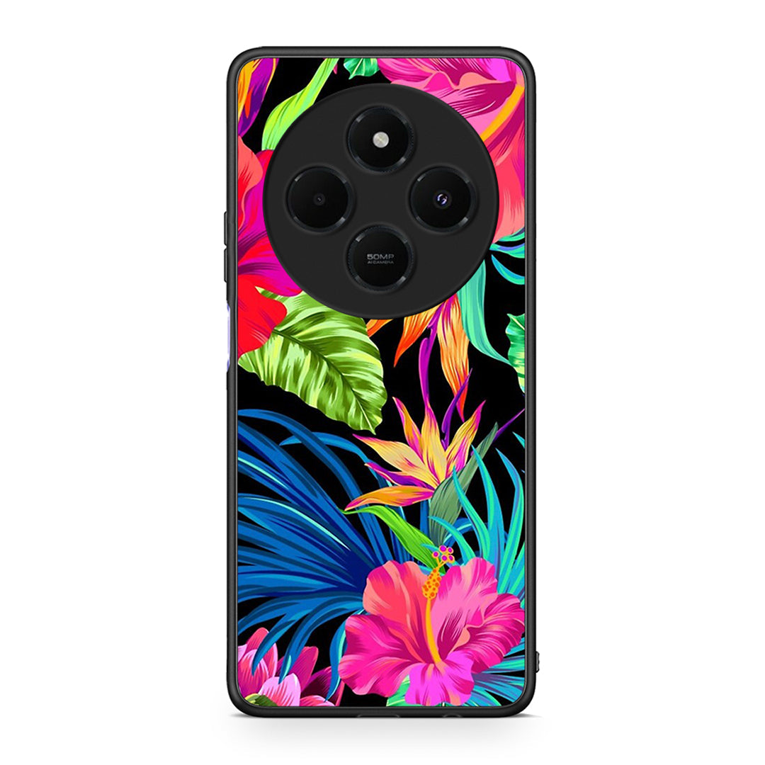 Xiaomi Redmi 14C NFC / A3 Pro / Poco 75 4G / 5G Tropical Flowers θήκη από τη Smartfits με σχέδιο στο πίσω μέρος και μαύρο περίβλημα | Smartphone case with colorful back and black bezels by Smartfits