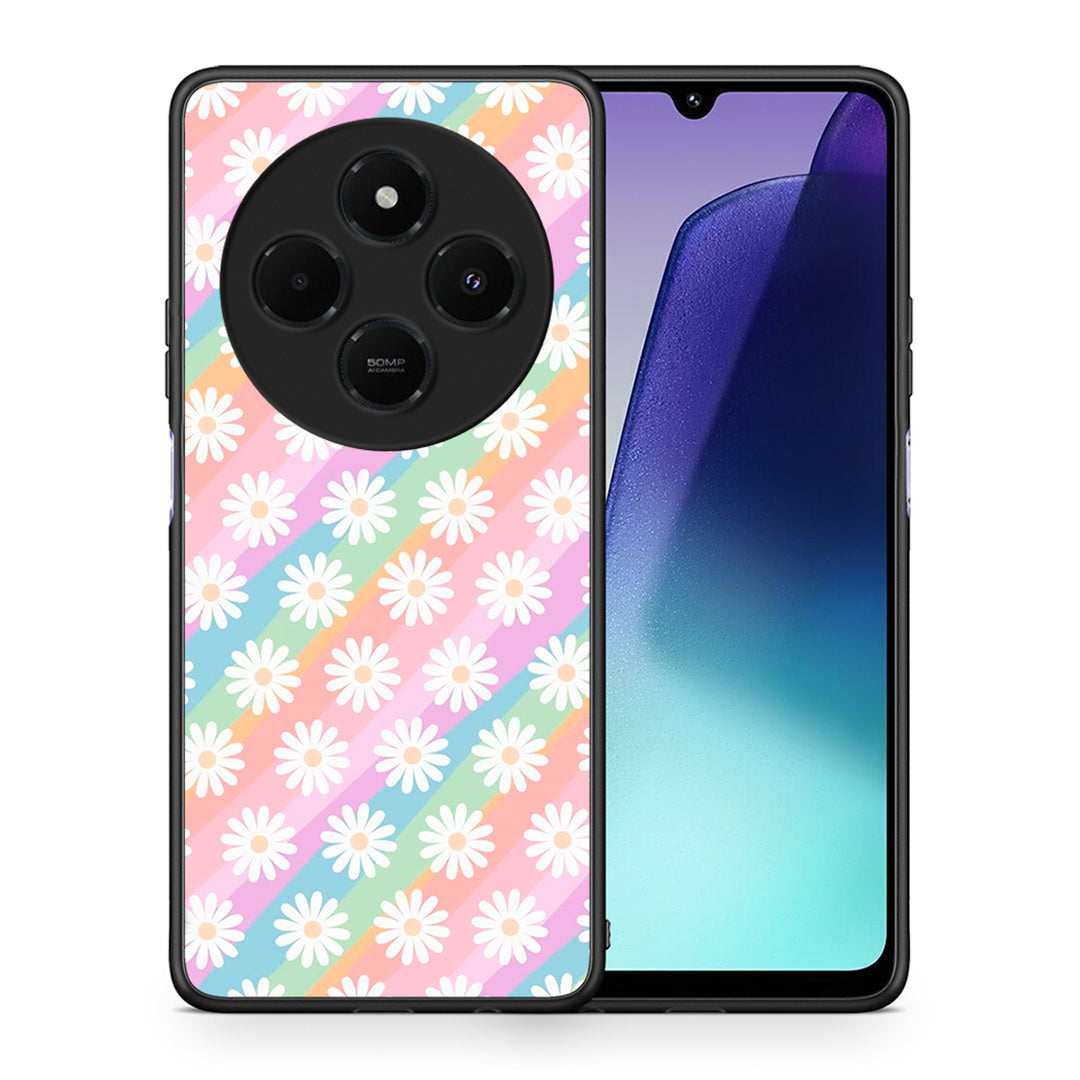 Θήκη Xiaomi Redmi 14C NFC / A3 Pro / Poco 75 4G / 5G White Daisies από τη Smartfits με σχέδιο στο πίσω μέρος και μαύρο περίβλημα | Xiaomi Redmi 14C NFC / A3 Pro / Poco 75 4G / 5G White Daisies case with colorful back and black bezels