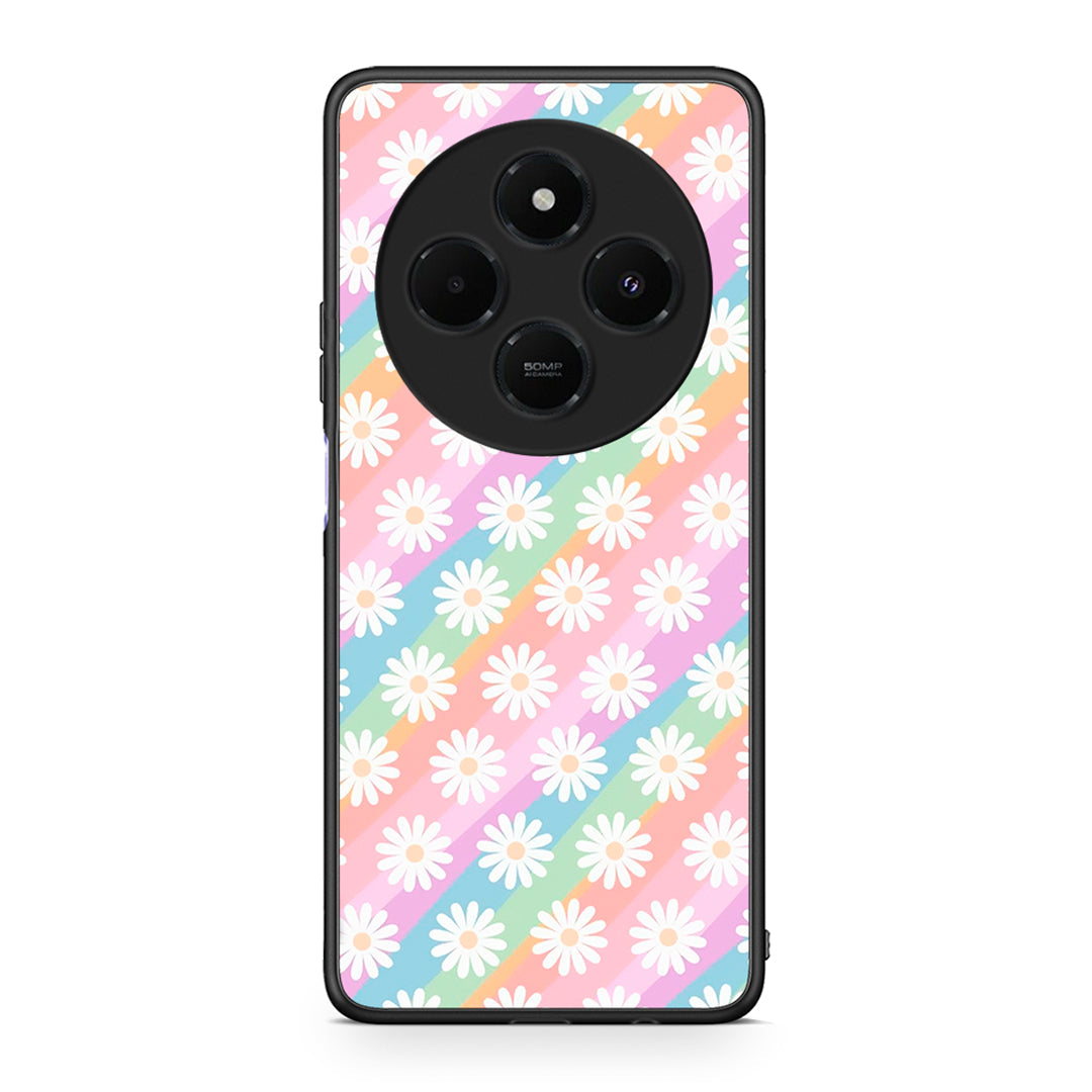 Xiaomi Redmi 14C NFC / A3 Pro / Poco 75 4G / 5G White Daisies θήκη από τη Smartfits με σχέδιο στο πίσω μέρος και μαύρο περίβλημα | Smartphone case with colorful back and black bezels by Smartfits