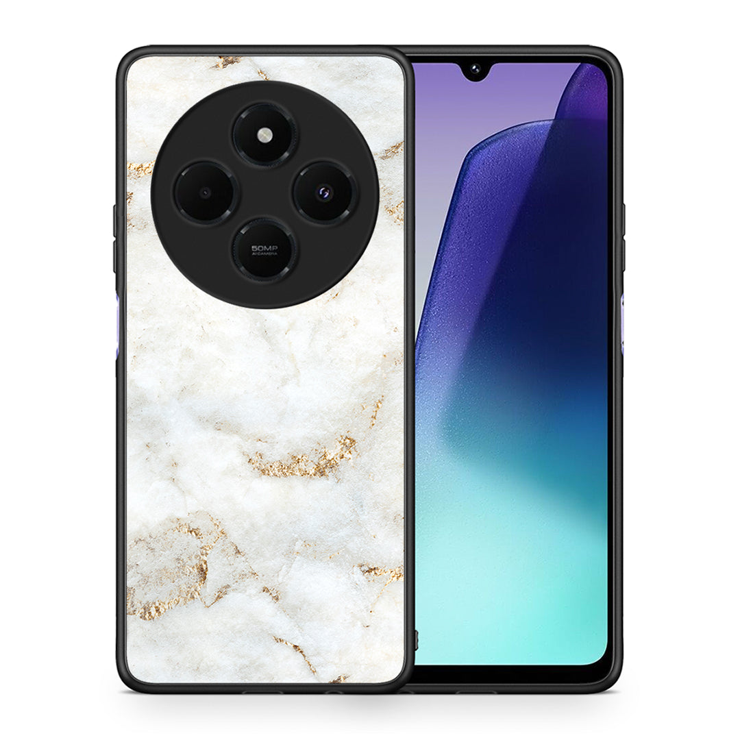 Θήκη Xiaomi Redmi 14C NFC / A3 Pro / Poco 75 4G / 5G White Gold Marble από τη Smartfits με σχέδιο στο πίσω μέρος και μαύρο περίβλημα | Xiaomi Redmi 14C NFC / A3 Pro / Poco 75 4G / 5G White Gold Marble case with colorful back and black bezels