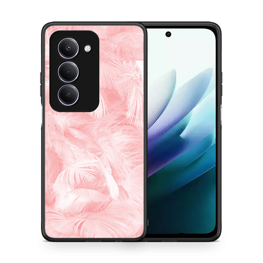 Θήκη Xiaomi Redmi 15 Pink Feather Boho από τη Smartfits με σχέδιο στο πίσω μέρος και μαύρο περίβλημα | Xiaomi Redmi 15 Pink Feather Boho case with colorful back and black bezels