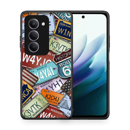 Θήκη Xiaomi Redmi 15 Car Plates από τη Smartfits με σχέδιο στο πίσω μέρος και μαύρο περίβλημα | Xiaomi Redmi 15 Car Plates case with colorful back and black bezels