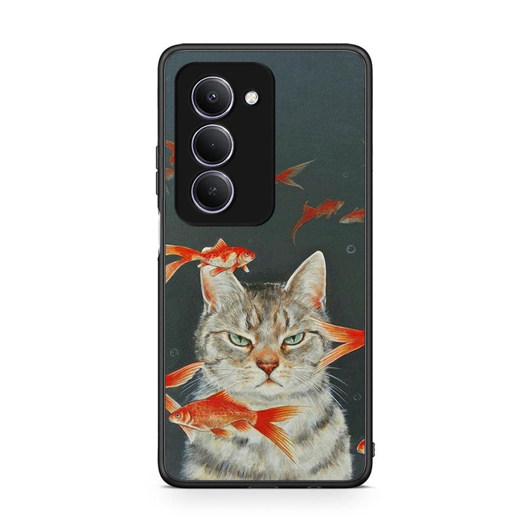 Xiaomi Redmi 15 Cat Goldfish θήκη από τη Smartfits με σχέδιο στο πίσω μέρος και μαύρο περίβλημα | Smartphone case with colorful back and black bezels by Smartfits