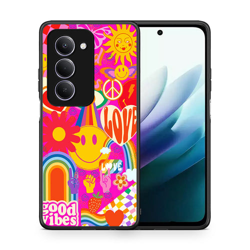Θήκη Xiaomi Redmi 15 Hippie Love από τη Smartfits με σχέδιο στο πίσω μέρος και μαύρο περίβλημα | Xiaomi Redmi 15 Hippie Love case with colorful back and black bezels