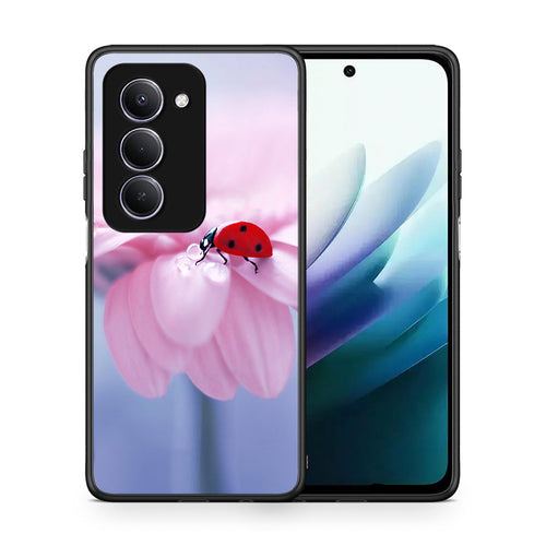 Θήκη Xiaomi Redmi 15 Ladybug Flower από τη Smartfits με σχέδιο στο πίσω μέρος και μαύρο περίβλημα | Xiaomi Redmi 15 Ladybug Flower case with colorful back and black bezels