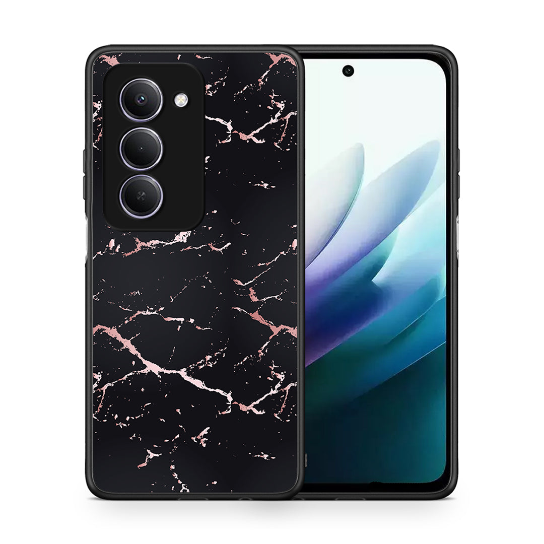 Θήκη Xiaomi Redmi 15 Black Rosegold Marble από τη Smartfits με σχέδιο στο πίσω μέρος και μαύρο περίβλημα | Xiaomi Redmi 15 Black Rosegold Marble case with colorful back and black bezels