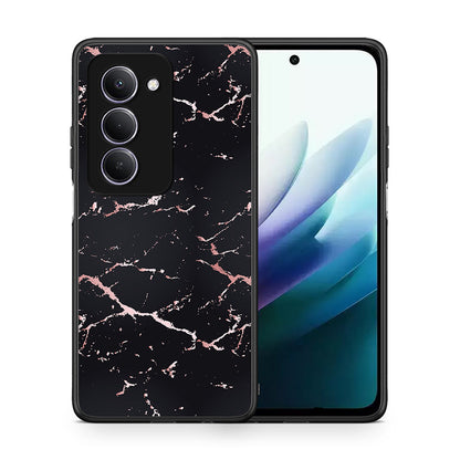 Θήκη Xiaomi Redmi 15 Black Rosegold Marble από τη Smartfits με σχέδιο στο πίσω μέρος και μαύρο περίβλημα | Xiaomi Redmi 15 Black Rosegold Marble case with colorful back and black bezels
