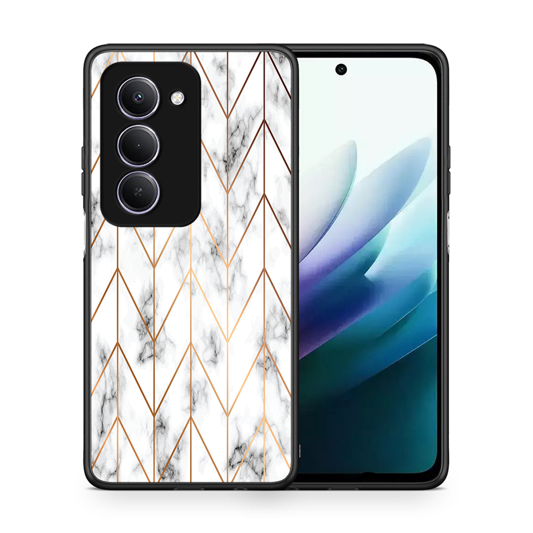 Θήκη Xiaomi Redmi 15 Gold Geometric Marble από τη Smartfits με σχέδιο στο πίσω μέρος και μαύρο περίβλημα | Xiaomi Redmi 15 Gold Geometric Marble case with colorful back and black bezels