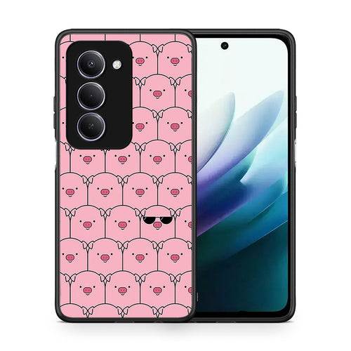Θήκη Xiaomi Redmi 15 Pig Glasses από τη Smartfits με σχέδιο στο πίσω μέρος και μαύρο περίβλημα | Xiaomi Redmi 15 Pig Glasses case with colorful back and black bezels