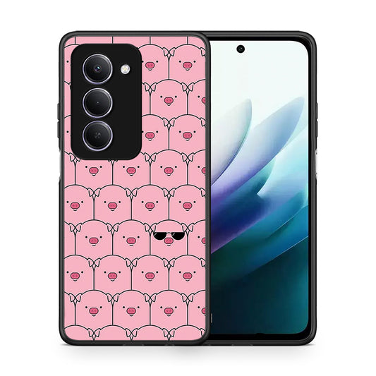 Θήκη Xiaomi Redmi 15 Pig Glasses από τη Smartfits με σχέδιο στο πίσω μέρος και μαύρο περίβλημα | Xiaomi Redmi 15 Pig Glasses case with colorful back and black bezels