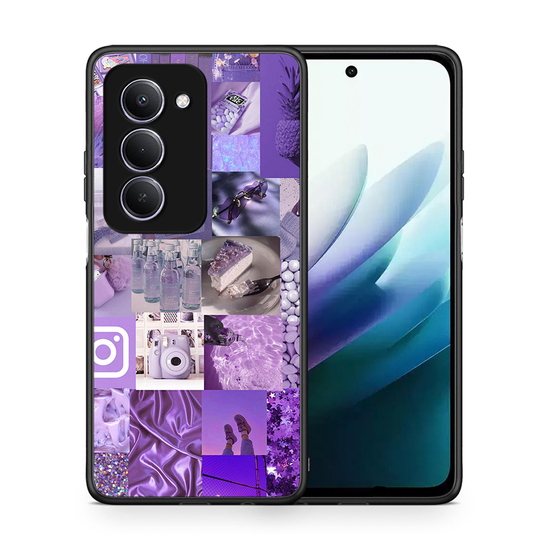 Θήκη Xiaomi Redmi 15 Purple Aesthetic Collage από τη Smartfits με σχέδιο στο πίσω μέρος και μαύρο περίβλημα | Xiaomi Redmi 15 Purple Aesthetic Collage case with colorful back and black bezels