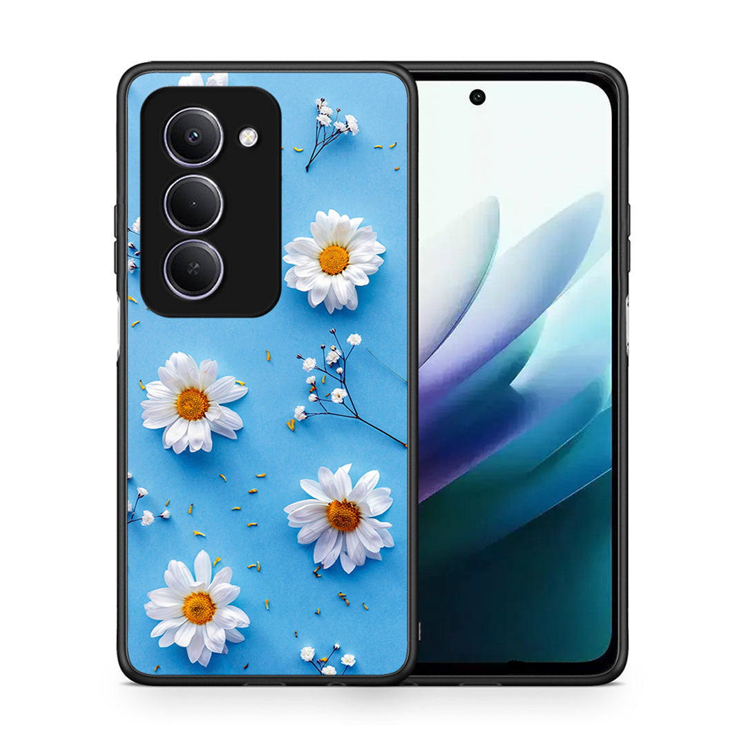Θήκη Xiaomi Redmi 15 Real Daisies από τη Smartfits με σχέδιο στο πίσω μέρος και μαύρο περίβλημα | Xiaomi Redmi 15 Real Daisies case with colorful back and black bezels