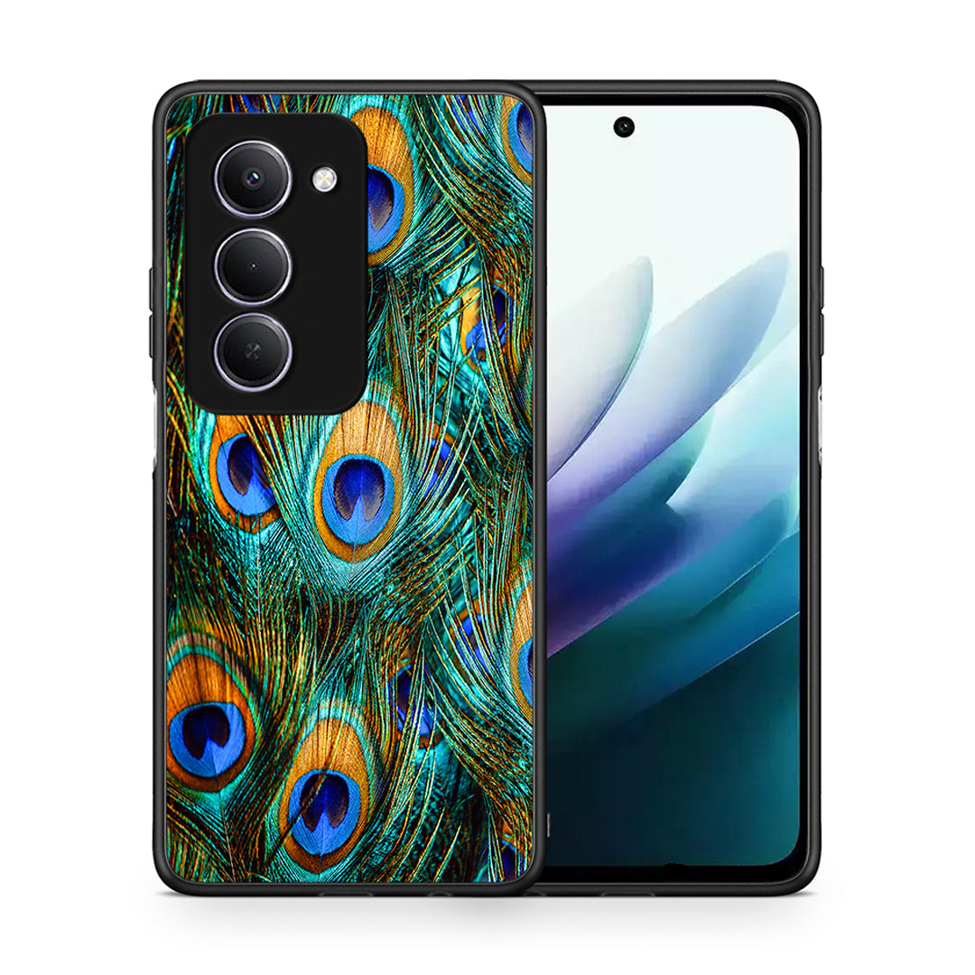 Θήκη Xiaomi Redmi 15 Real Peacock Feathers από τη Smartfits με σχέδιο στο πίσω μέρος και μαύρο περίβλημα | Xiaomi Redmi 15 Real Peacock Feathers case with colorful back and black bezels