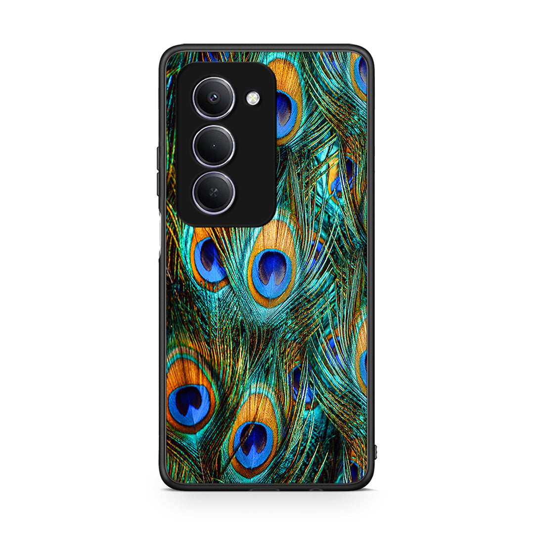 Xiaomi Redmi 15 Real Peacock Feathers θήκη από τη Smartfits με σχέδιο στο πίσω μέρος και μαύρο περίβλημα | Smartphone case with colorful back and black bezels by Smartfits