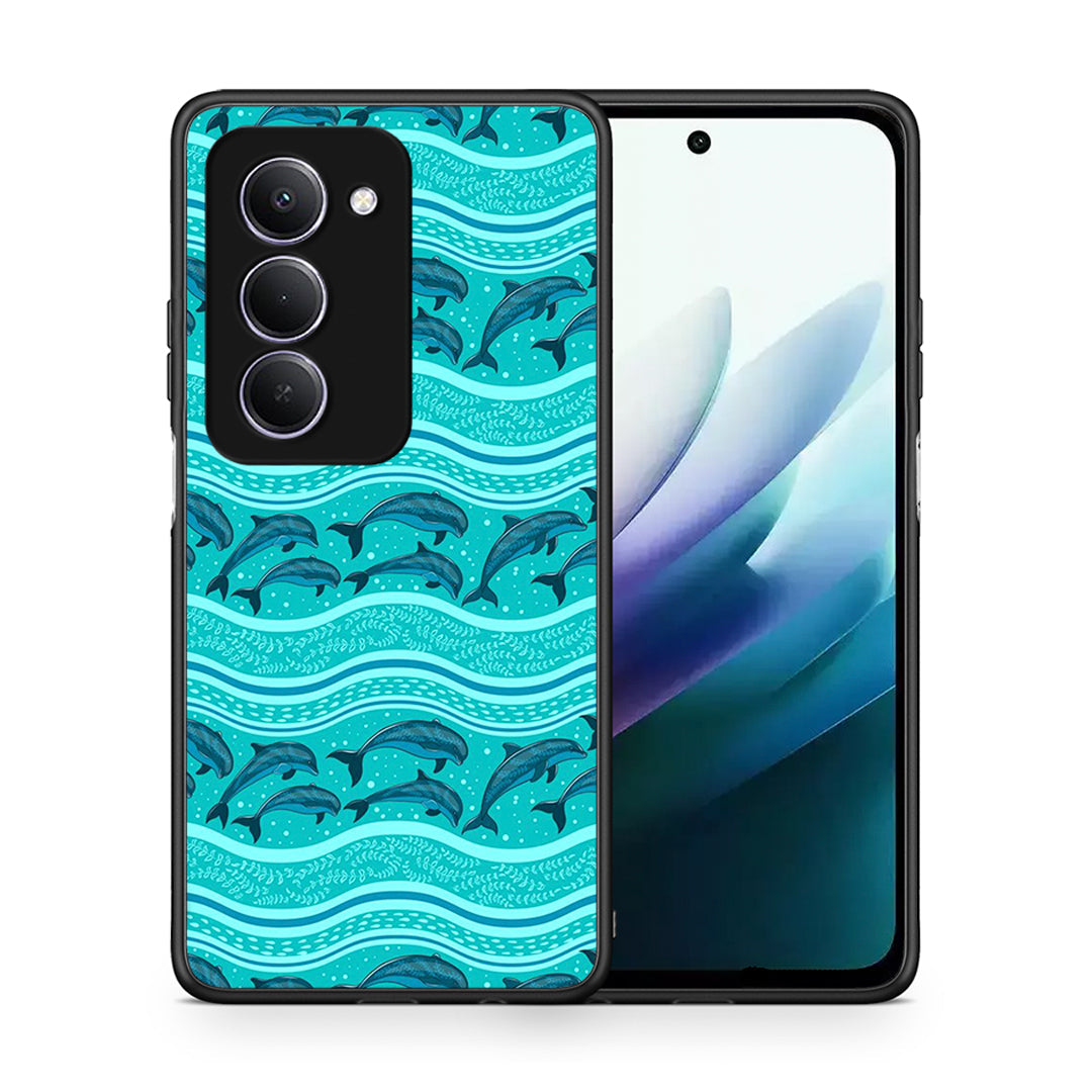 Θήκη Xiaomi Redmi 15 Swimming Dolphins από τη Smartfits με σχέδιο στο πίσω μέρος και μαύρο περίβλημα | Xiaomi Redmi 15 Swimming Dolphins case with colorful back and black bezels