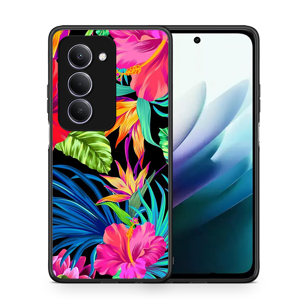 Θήκη Xiaomi Redmi 15 Tropical Flowers από τη Smartfits με σχέδιο στο πίσω μέρος και μαύρο περίβλημα | Xiaomi Redmi 15 Tropical Flowers case with colorful back and black bezels