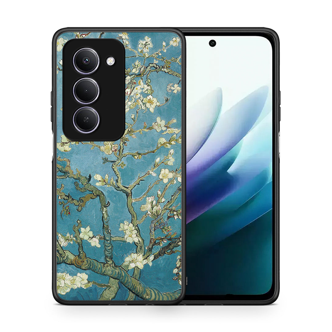 Θήκη Xiaomi Redmi 15 White Blossoms από τη Smartfits με σχέδιο στο πίσω μέρος και μαύρο περίβλημα | Xiaomi Redmi 15 White Blossoms case with colorful back and black bezels