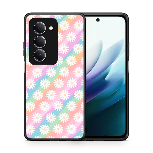 Θήκη Xiaomi Redmi 15 White Daisies από τη Smartfits με σχέδιο στο πίσω μέρος και μαύρο περίβλημα | Xiaomi Redmi 15 White Daisies case with colorful back and black bezels