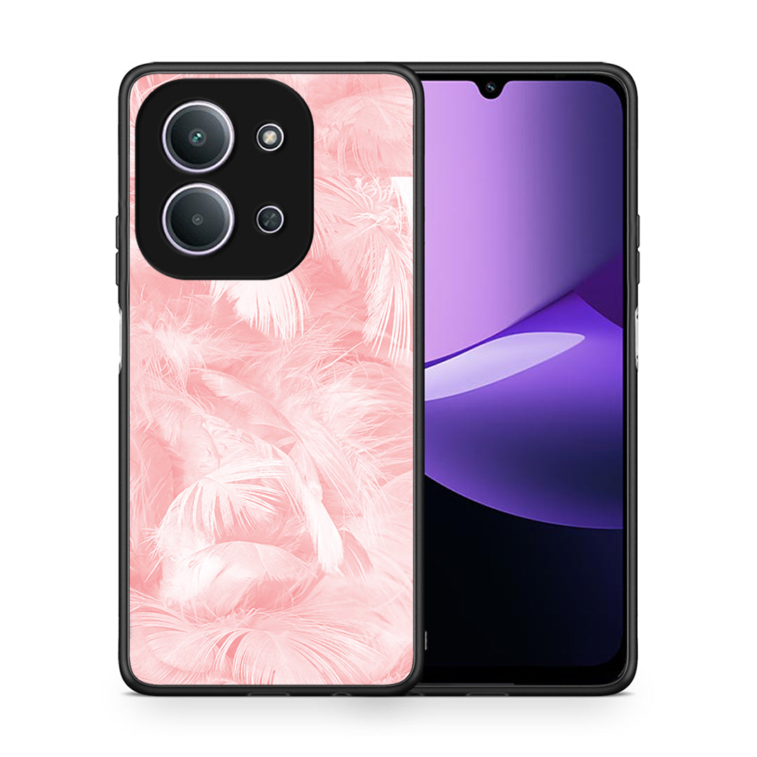 Θήκη Xiaomi Redmi 15C Pink Feather Boho από τη Smartfits με σχέδιο στο πίσω μέρος και μαύρο περίβλημα | Xiaomi Redmi 15C Pink Feather Boho case with colorful back and black bezels
