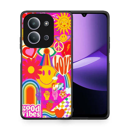 Θήκη Xiaomi Redmi 15C Hippie Love από τη Smartfits με σχέδιο στο πίσω μέρος και μαύρο περίβλημα | Xiaomi Redmi 15C Hippie Love case with colorful back and black bezels