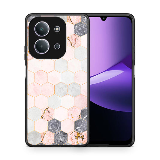 Θήκη Xiaomi Redmi 15C Hexagon Pink Marble από τη Smartfits με σχέδιο στο πίσω μέρος και μαύρο περίβλημα | Xiaomi Redmi 15C Hexagon Pink Marble case with colorful back and black bezels