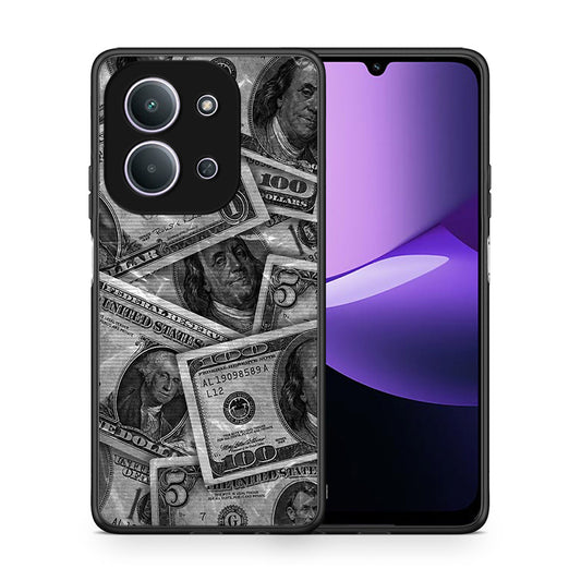 Θήκη Xiaomi Redmi 15C Money Dollars από τη Smartfits με σχέδιο στο πίσω μέρος και μαύρο περίβλημα | Xiaomi Redmi 15C Money Dollars case with colorful back and black bezels