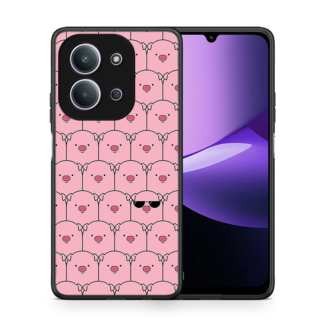 Θήκη Xiaomi Redmi 15C Pig Glasses από τη Smartfits με σχέδιο στο πίσω μέρος και μαύρο περίβλημα | Xiaomi Redmi 15C Pig Glasses case with colorful back and black bezels