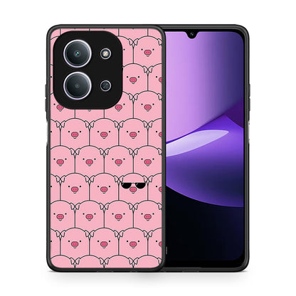 Θήκη Xiaomi Redmi 15C Pig Glasses από τη Smartfits με σχέδιο στο πίσω μέρος και μαύρο περίβλημα | Xiaomi Redmi 15C Pig Glasses case with colorful back and black bezels
