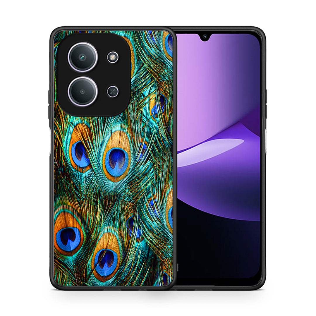 Θήκη Xiaomi Redmi 15C Real Peacock Feathers από τη Smartfits με σχέδιο στο πίσω μέρος και μαύρο περίβλημα | Xiaomi Redmi 15C Real Peacock Feathers case with colorful back and black bezels