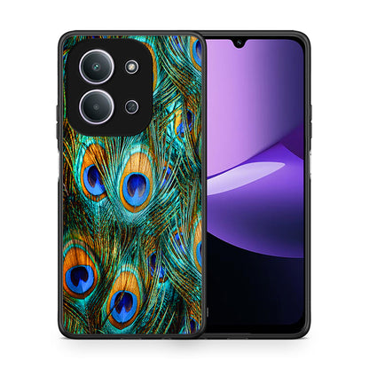 Θήκη Xiaomi Redmi 15C Real Peacock Feathers από τη Smartfits με σχέδιο στο πίσω μέρος και μαύρο περίβλημα | Xiaomi Redmi 15C Real Peacock Feathers case with colorful back and black bezels