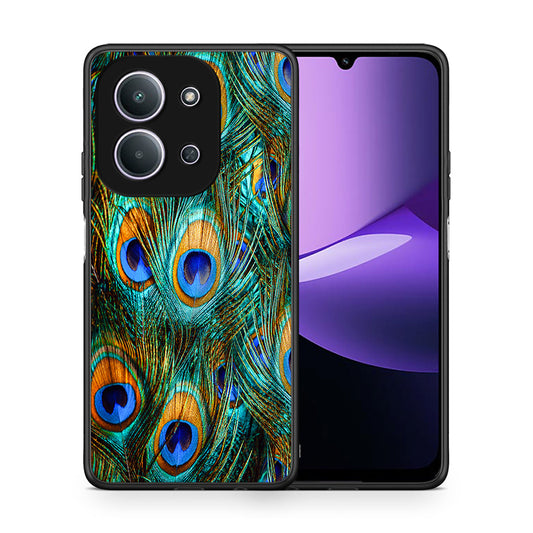 Θήκη Xiaomi Redmi 15C Real Peacock Feathers από τη Smartfits με σχέδιο στο πίσω μέρος και μαύρο περίβλημα | Xiaomi Redmi 15C Real Peacock Feathers case with colorful back and black bezels
