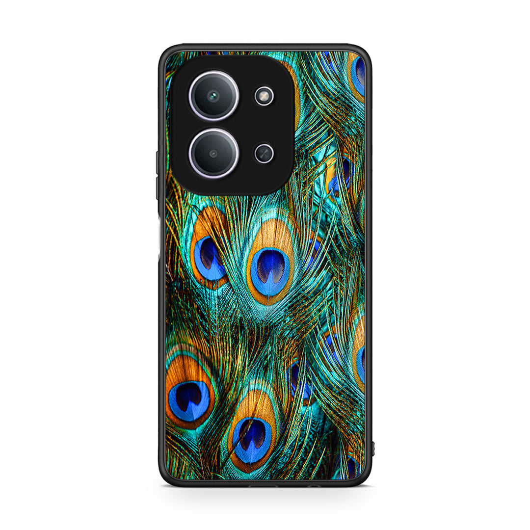Xiaomi Redmi 15C Real Peacock Feathers θήκη από τη Smartfits με σχέδιο στο πίσω μέρος και μαύρο περίβλημα | Smartphone case with colorful back and black bezels by Smartfits