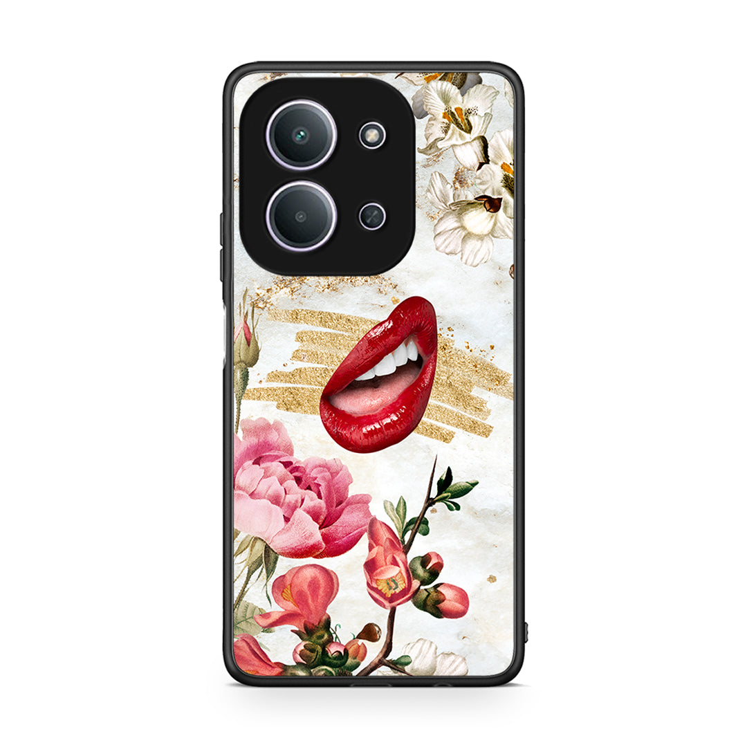 Xiaomi Redmi 15C Red Lips θήκη από τη Smartfits με σχέδιο στο πίσω μέρος και μαύρο περίβλημα | Smartphone case with colorful back and black bezels by Smartfits