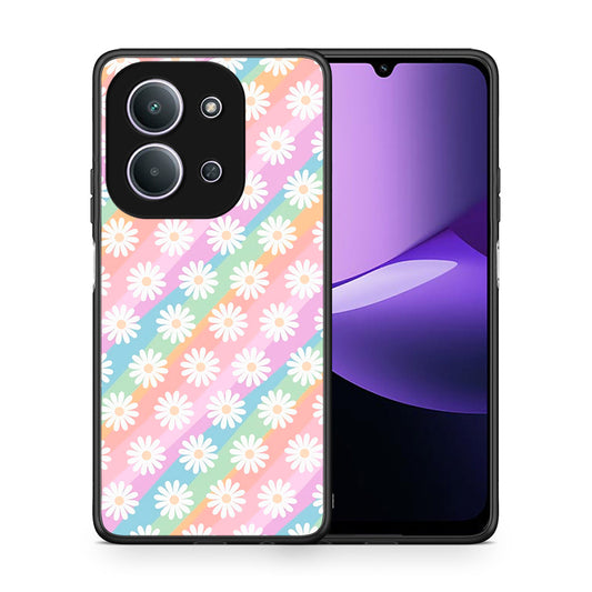 Θήκη Xiaomi Redmi 15C White Daisies από τη Smartfits με σχέδιο στο πίσω μέρος και μαύρο περίβλημα | Xiaomi Redmi 15C White Daisies case with colorful back and black bezels