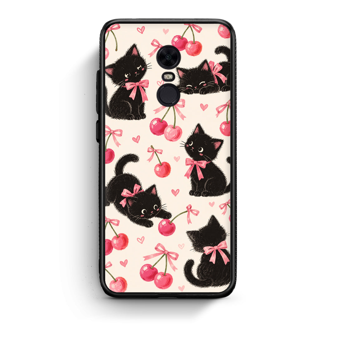 Θήκη Xiaomi Redmi 5 Plus Black Kittens and Cherries on Cream από τη Smartfits με σχέδιο στο πίσω μέρος και μαύρο περίβλημα | Xiaomi Redmi 5 Plus Black Kittens and Cherries on Cream case with colorful back and black bezels