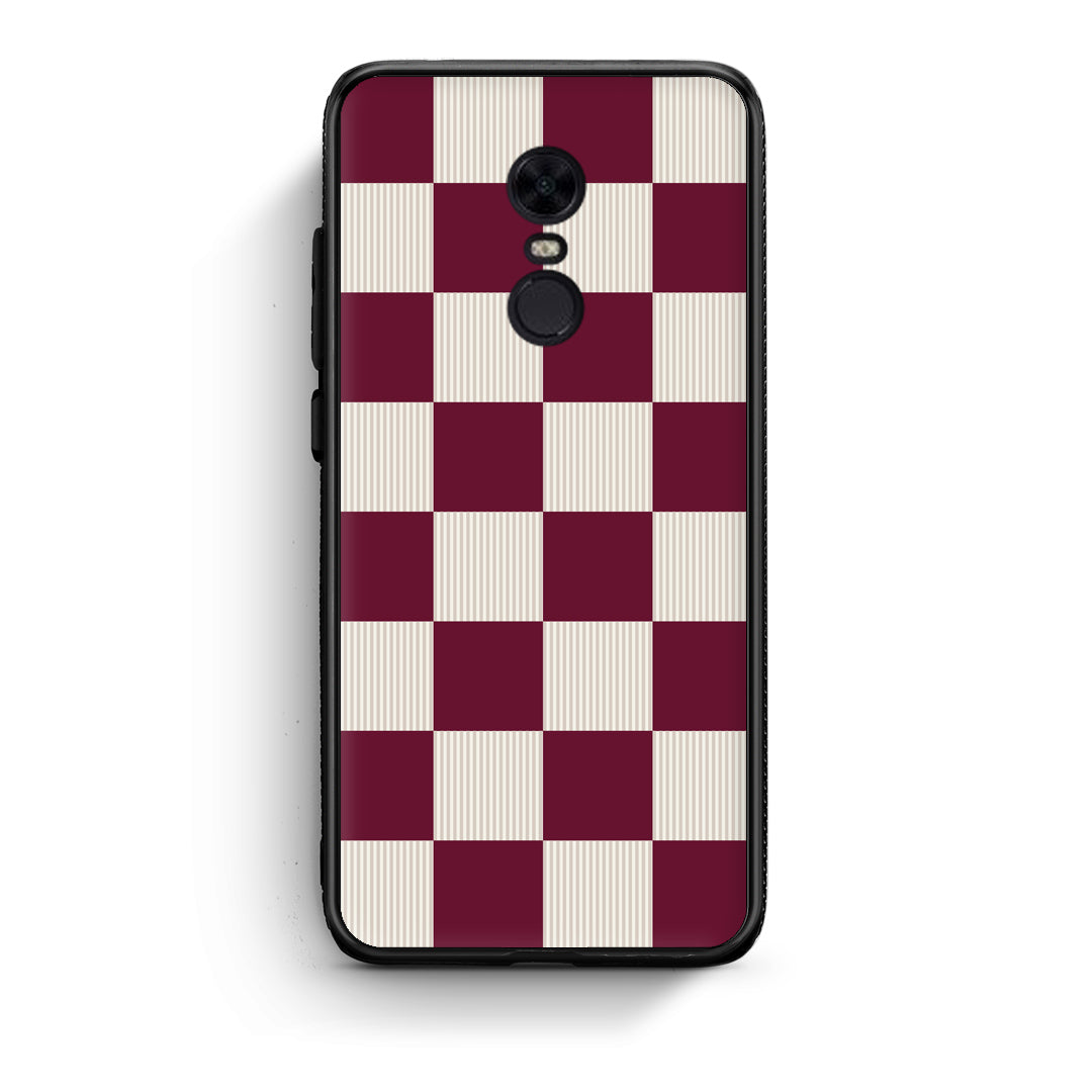 Θήκη Xiaomi Redmi 5 Plus Burgundy and Cream Striped Checks από τη Smartfits με σχέδιο στο πίσω μέρος και μαύρο περίβλημα | Xiaomi Redmi 5 Plus Burgundy and Cream Striped Checks case with colorful back and black bezels