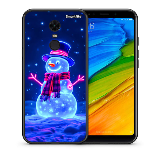 Θήκη Xiaomi Redmi 5 Plus Christmas Neon Snowman από τη Smartfits με σχέδιο στο πίσω μέρος και μαύρο περίβλημα | Xiaomi Redmi 5 Plus Christmas Neon Snowman case with colorful back and black bezels