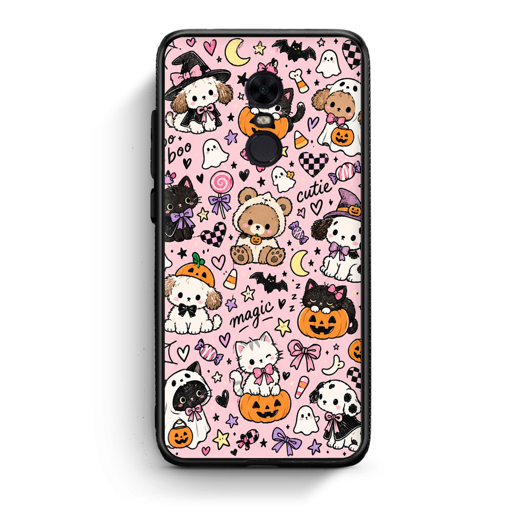 Θήκη Xiaomi Redmi 5 Plus Halloween Cute Animals on Pink από τη Smartfits με σχέδιο στο πίσω μέρος και μαύρο περίβλημα | Xiaomi Redmi 5 Plus Halloween Cute Animals on Pink case with colorful back and black bezels