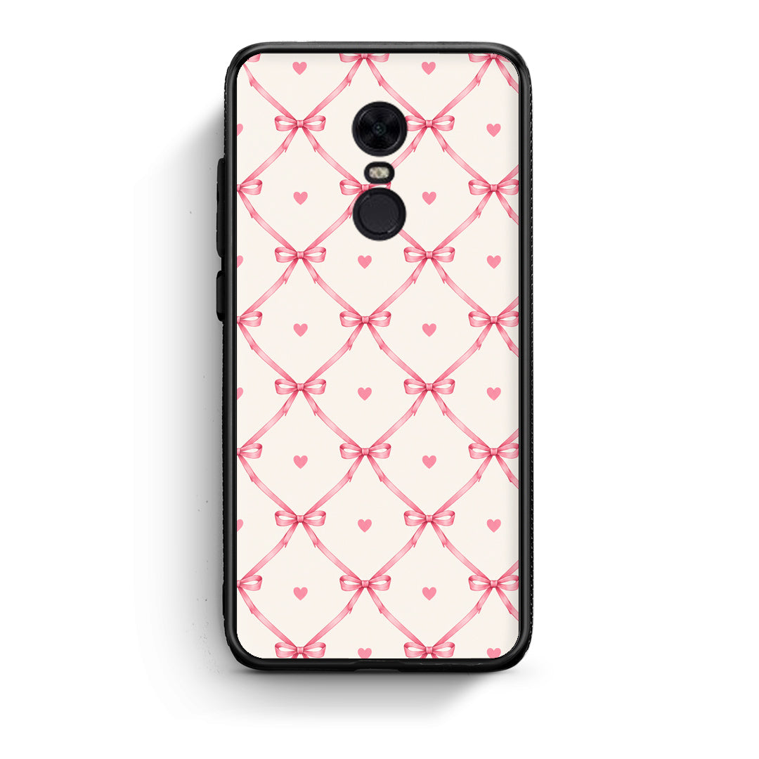Θήκη Xiaomi Redmi 5 Plus Pink Bow Lattice and Hearts on Cream από τη Smartfits με σχέδιο στο πίσω μέρος και μαύρο περίβλημα | Xiaomi Redmi 5 Plus Pink Bow Lattice and Hearts on Cream case with colorful back and black bezels