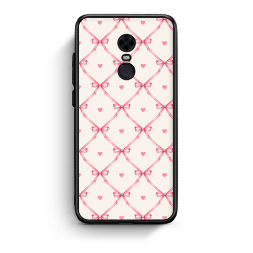 Θήκη Xiaomi Redmi 5 Plus Pink Bow Lattice and Hearts on Cream από τη Smartfits με σχέδιο στο πίσω μέρος και μαύρο περίβλημα | Xiaomi Redmi 5 Plus Pink Bow Lattice and Hearts on Cream case with colorful back and black bezels